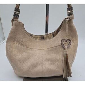 Brighton Beige Leather Hobo Bag With Braided Strap & Heart Charm